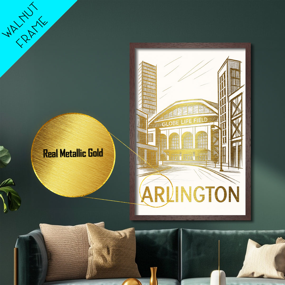 Arlington Texas art, Metallic Gold Print, Best Friend Gifts, Metal Art, Wood Framed Art, Birthday Travel Gift, Destination Gift