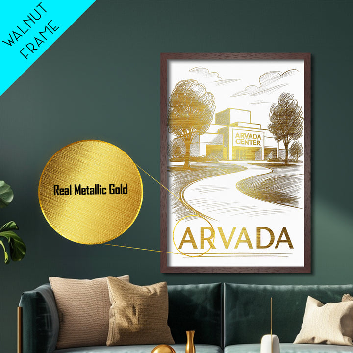 Arvada Colorado art, Metallic Gold Print, Housewarming Gift, Metal Art, Wood Framed Art, Newlywed Travel Gift, Honeymoon Gift