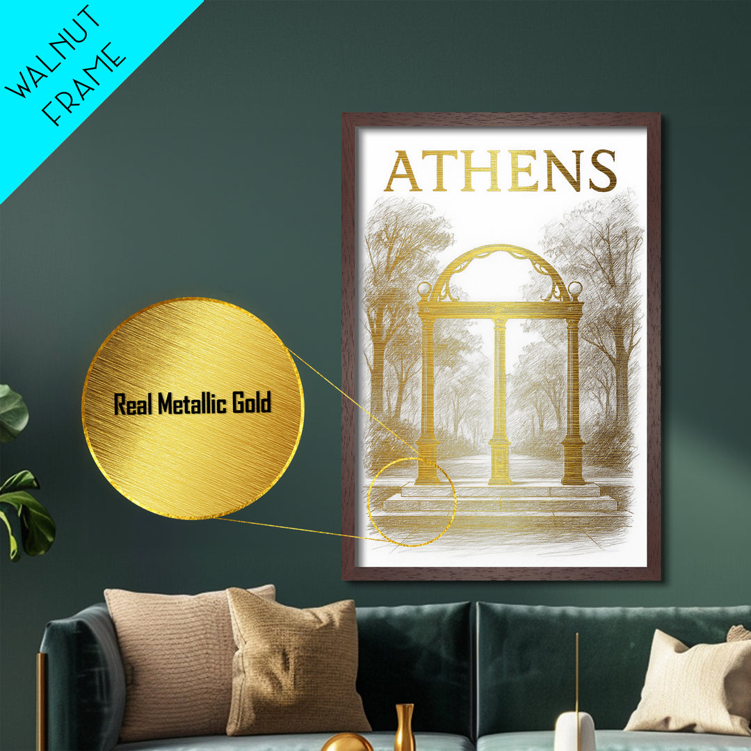 Athens Georgia travel, Metallic Gold Art, Closing Gift, Metal Art, Wood Framed Art, Anniversary Travel Gift, Retirement Travel Gift