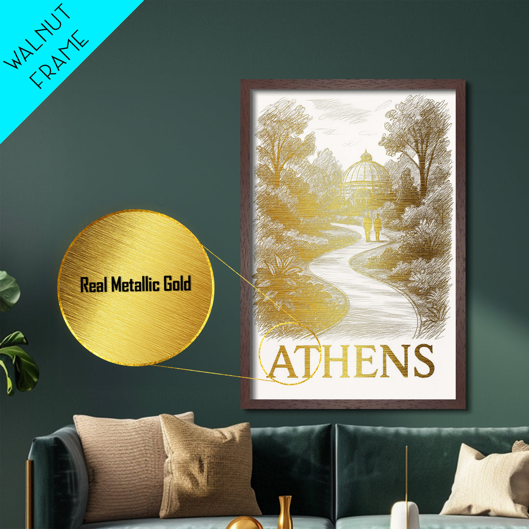 Athens Georgia art, Metallic Gold Print, Office Decor, Metal Art, Wood Framed Art, Graduation Travel Gift, Destination Gift