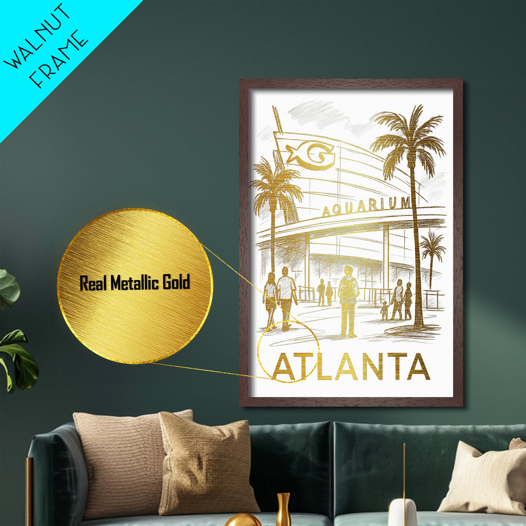 Atlanta Georgia art, Metallic Gold Print, Travel Art Prints, Metal Art, Wood Framed Art, Adventure Lover Gift, Traveler Gift
