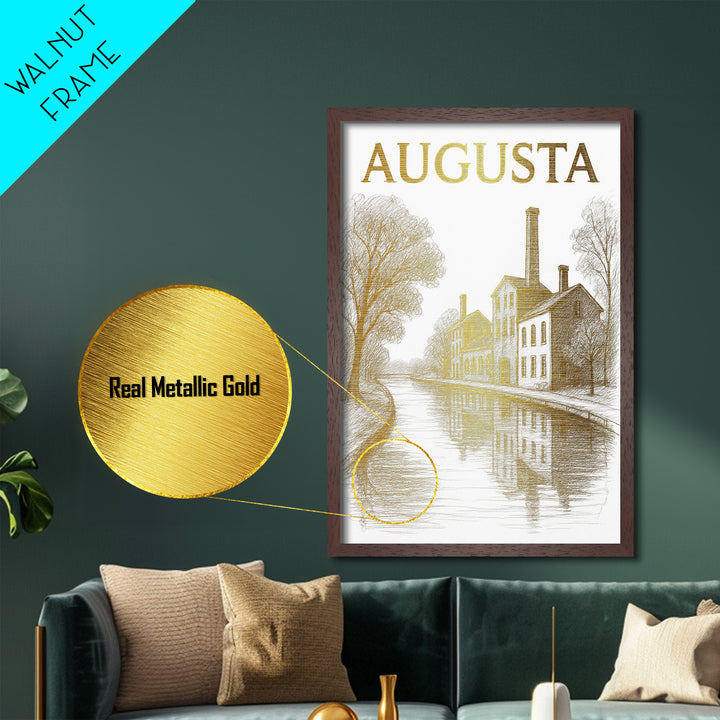 Augusta Georgia travel, Metallic Gold Art, Modern House Art, Metal Art, Wood Framed Art, Traveler Gift, Destination Gift