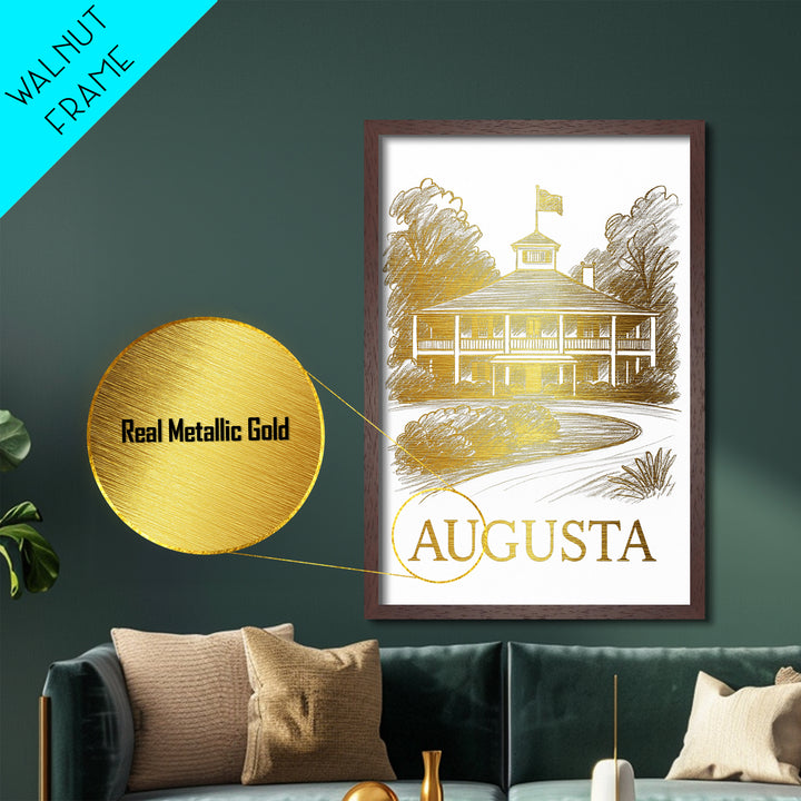 Augusta Georgia art, Metallic Gold Print, Modern House Art, Metal Art, Wood Framed Art, Graduation Travel Gift, Travel Gift