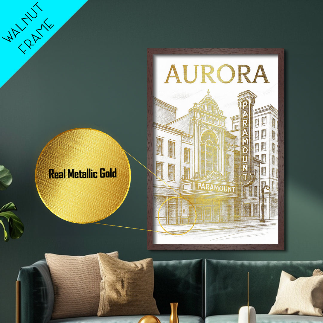 Aurora Colorado art, Metallic Gold Print, Best Friend Gifts, Metal Art, Wood Framed Art, Birthday Travel Gift, Destination Gift