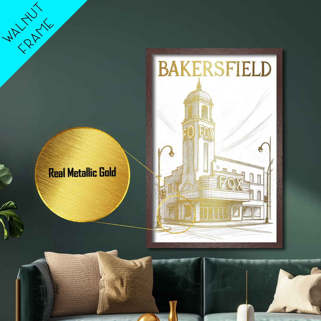 Bakersfield California travel, Metallic Gold Print, Travel Art Prints, Metal Art, Wood Framed Art, Graduation Travel Gift, Traveler Gift