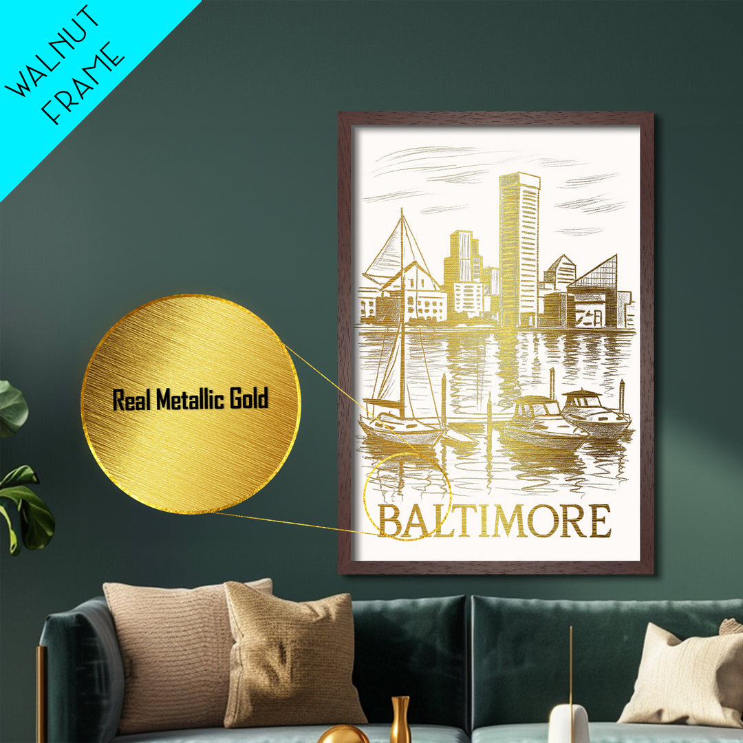 Baltimore Maryland art, Metallic Gold Art, Best Friend Gifts, Metal Art, Wood Framed Art, Birthday Travel Gift, Graduation Travel Gift