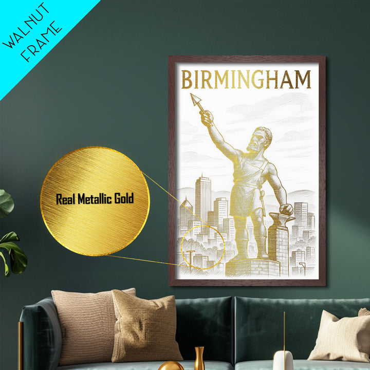Birmingham Alabama travel, Metallic Gold Print, Closing Gift, Metal Art, Wood Framed Art, Anniversary Travel Gift, Retirement Travel Gift