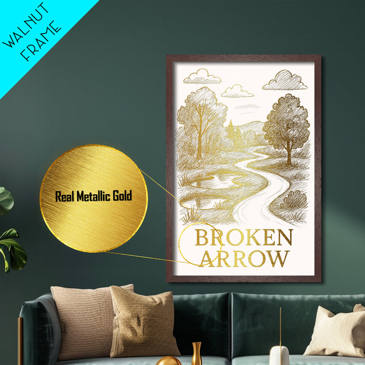 Broken Arrow Oklahoma art, Metallic Gold Art, Travel Art Prints, Metal Art, Wood Framed Art, Adventure Lover Gift, Traveler Gift