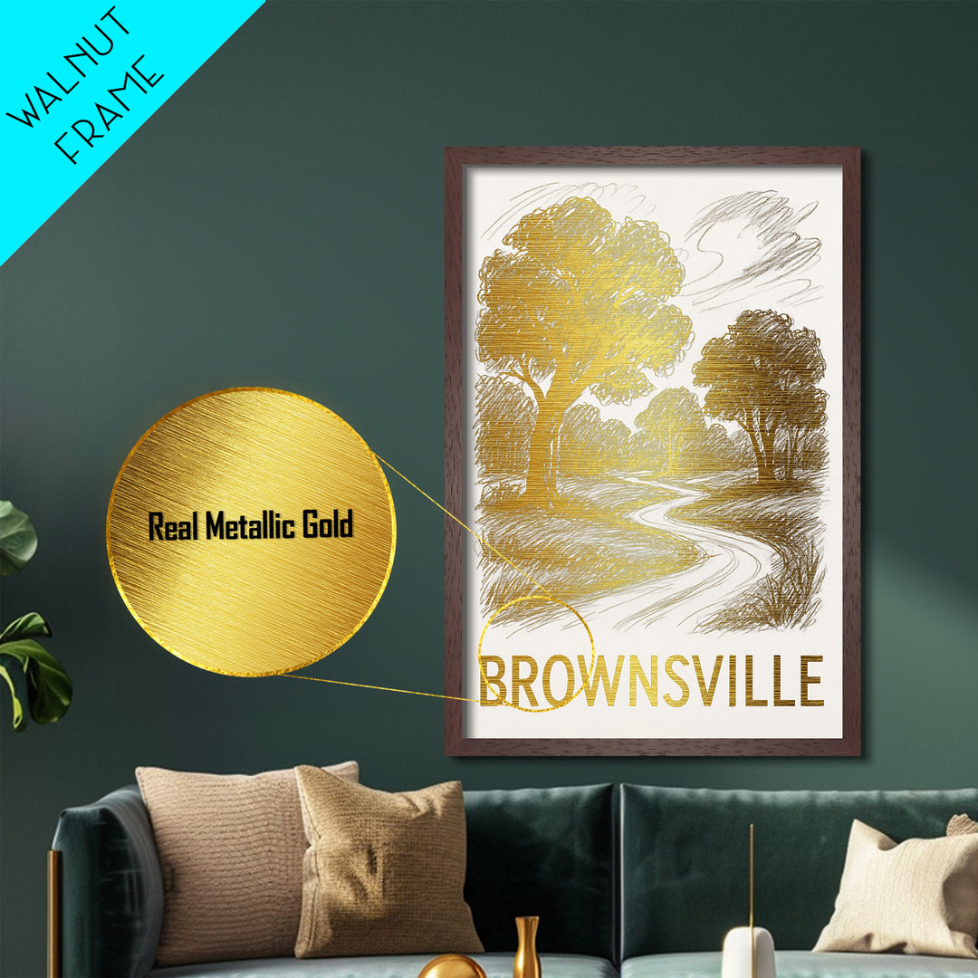 Brownsville Texas art, Metallic Gold Art, Modern House Art, Metal Art, Wood Framed Art, Graduation Travel Gift, Travel Gift