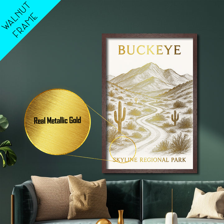 Buckeye Arizona travel, Metallic Gold Print, College Dorm Décor, Metal Art, Wood Framed Art, Graduation Travel Gift, Traveler Gift