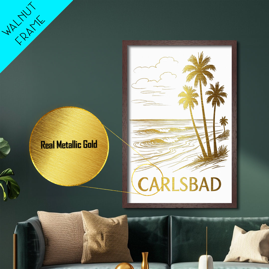 Carlsbad California art, Metallic Gold Art, Best Friend Gifts, Metal Art, Wood Framed Art, Birthday Travel Gift, Destination Gift