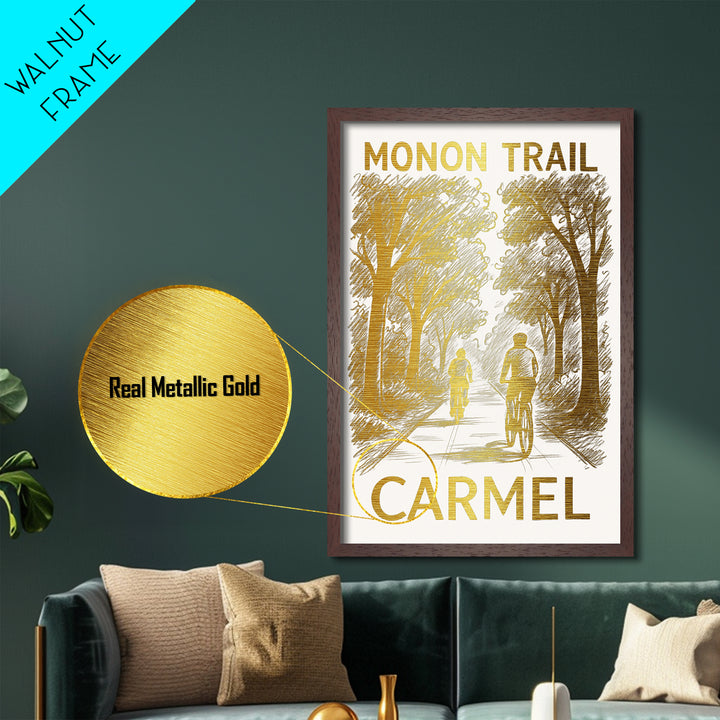Carmel Indiana art, Metallic Gold Art, Housewarming Gift, Metal Art, Wood Framed Art, Newlywed Travel Gift, Honeymoon Gift