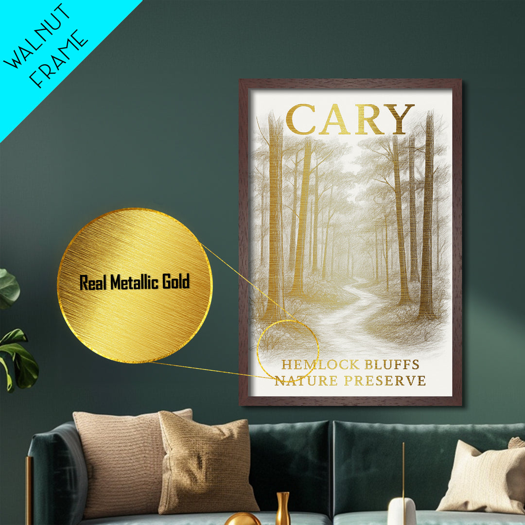 Cary North Carolina travel, Metallic Gold Print, Modern House Art, Metal Art, Wood Framed Art, Wanderlust Gift, Travel Art Prints