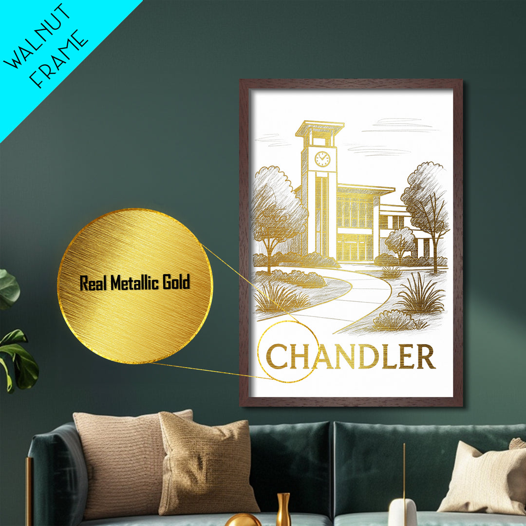 Chandler Arizona art, Metallic Gold Art, Housewarming Gift, Metal Art, Wood Framed Art, Newlywed Travel Gift, Honeymoon Gift