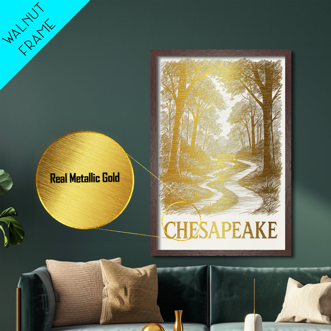 Chesapeake Virginia art, Metallic Gold Art, Best Friend Gifts, Metal Art, Wood Framed Art, Birthday Travel Gift, Destination Gift