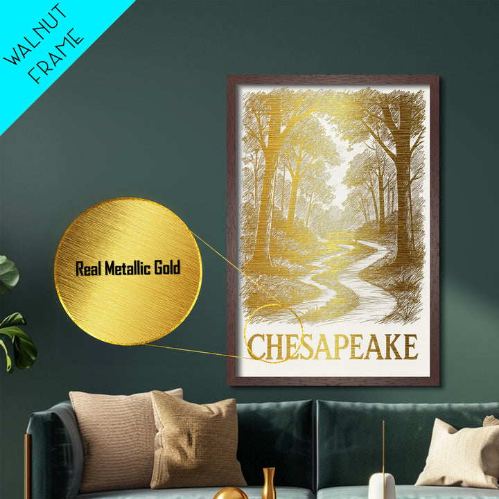 Chesapeake Virginia art, Metallic Gold Art, Best Friend Gifts, Metal Art, Wood Framed Art, Birthday Travel Gift, Destination Gift