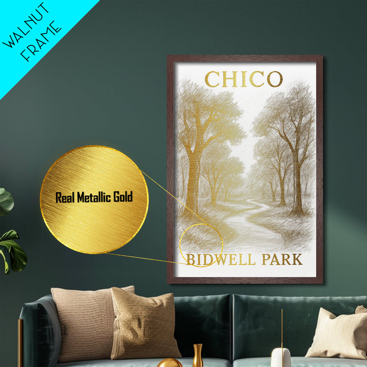 Chico California travel, Metallic Gold Print, Modern House Art, Metal Art, Wood Framed Art, Wanderlust Gift, Travel Art Prints