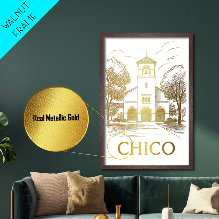 Chico California art, Metallic Gold Art, Travel Art Prints, Metal Art, Wood Framed Art, Adventure Lover Gift, Traveler Gift