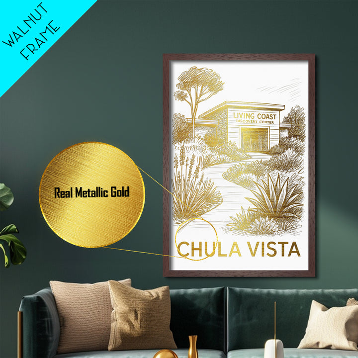 Chula Vista California art, Metallic Gold Art, Office Decor, Metal Art, Wood Framed Art, Graduation Travel Gift, Destination Gift