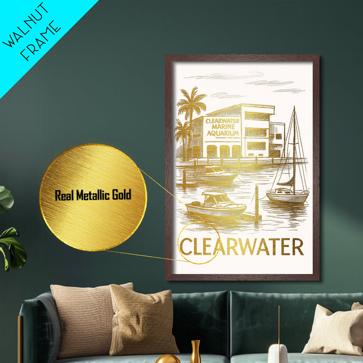 Clearwater Florida art, Metallic Gold Art, Best Friend Gifts, Metal Art, Wood Framed Art, Birthday Travel Gift, Destination Gift
