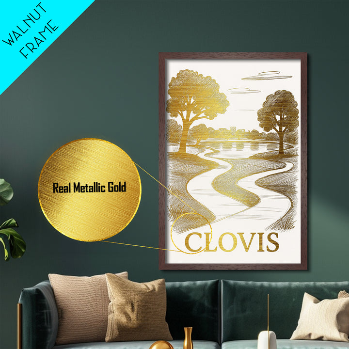 Clovis California art, Metallic Gold Art, Modern House Art, Metal Art, Wood Framed Art, Graduation Travel Gift, Travel Gift