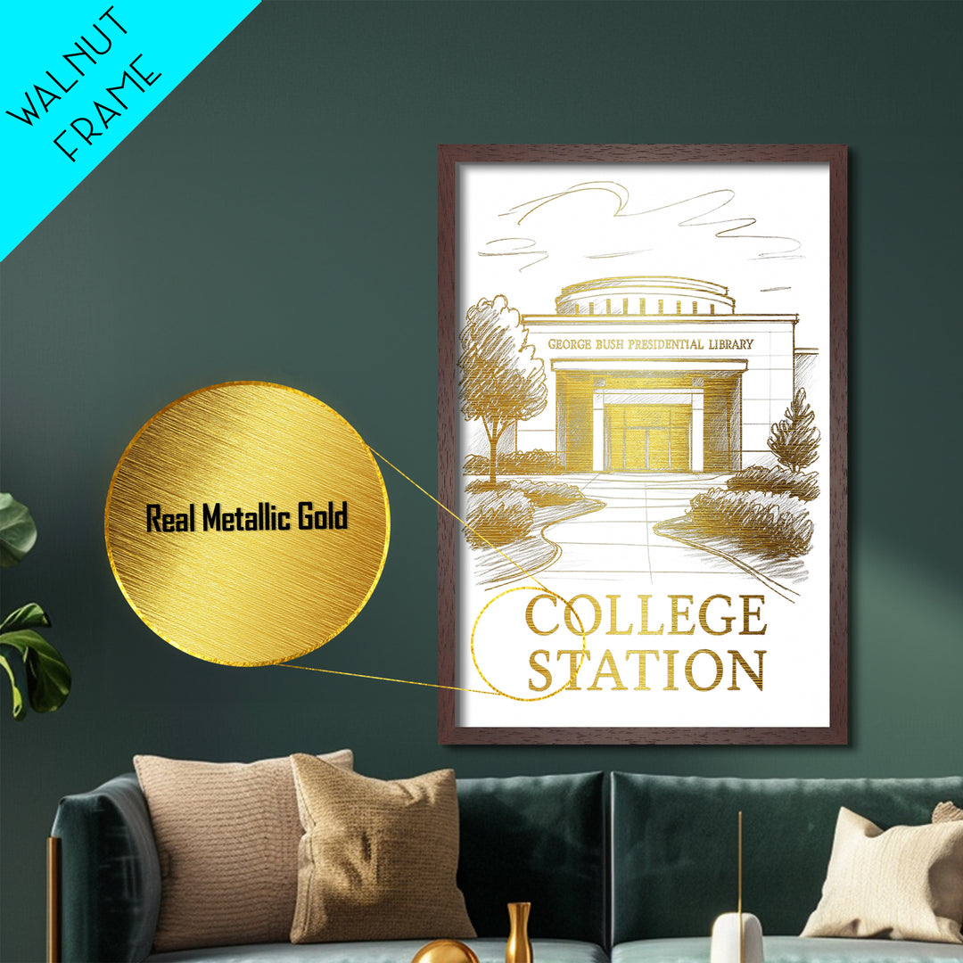 College Station Texas art, Metallic Gold Art, Best Friend Gifts, Metal Art, Wood Framed Art, Birthday Travel Gift, Destination Gift