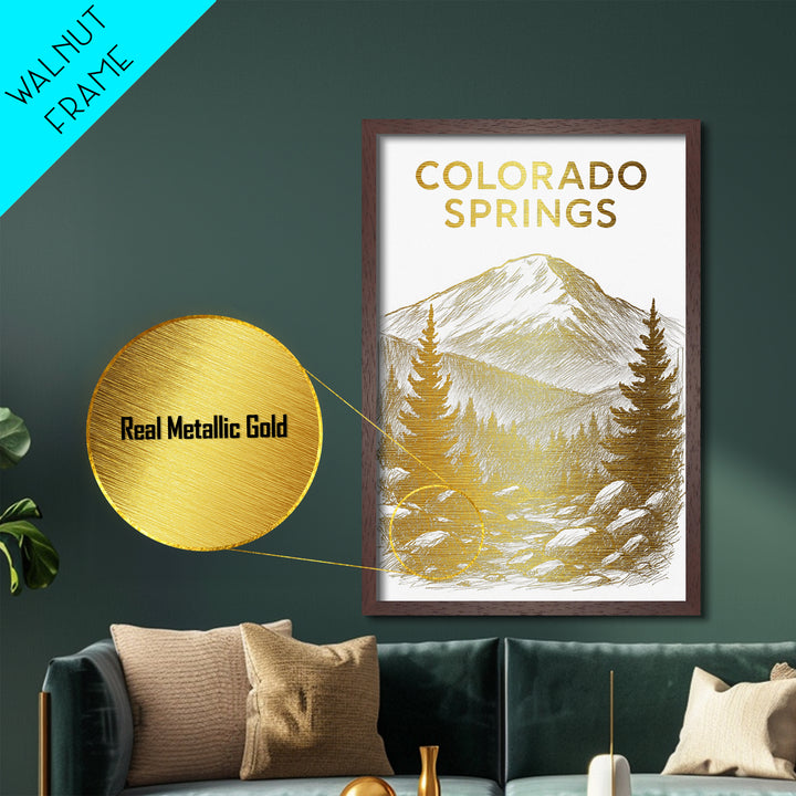 Colorado Springs Colorado travel, Metallic Gold Print, Modern House Art, Metal Art, Wood Framed Art, Wanderlust Gift, Travel Art Prints