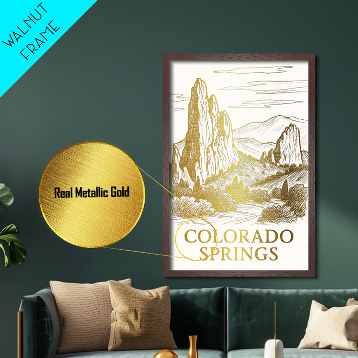 Colorado Springs Colorado art, Metallic Gold Art, Travel Art Prints, Metal Art, Wood Framed Art, Adventure Lover Gift, Traveler Gift