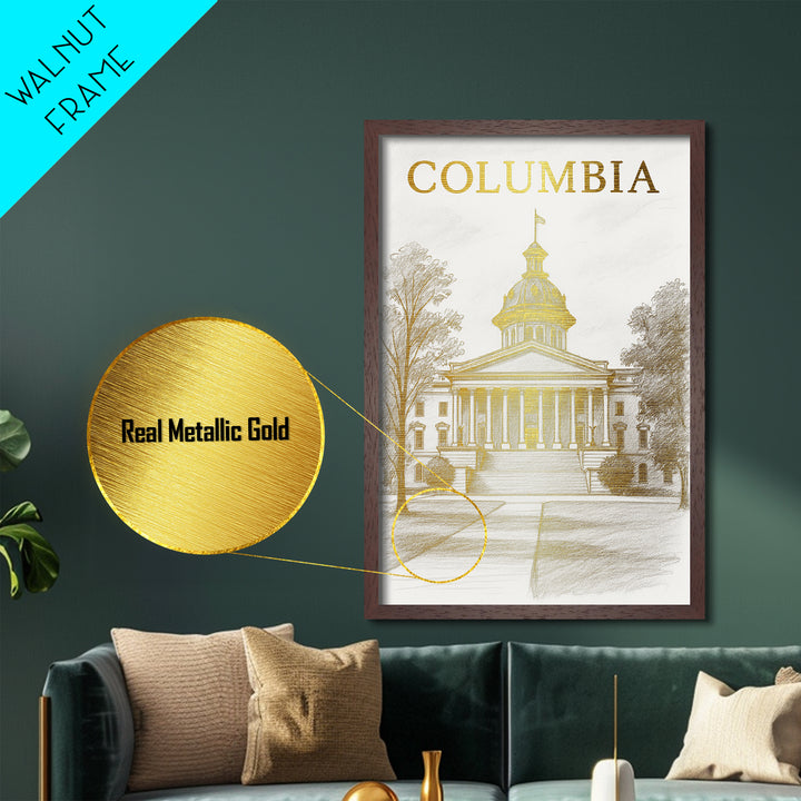 Columbia Missouri travel, Metallic Gold Print, Modern House Art, Metal Art, Wood Framed Art, Traveler Gift, Destination Gift