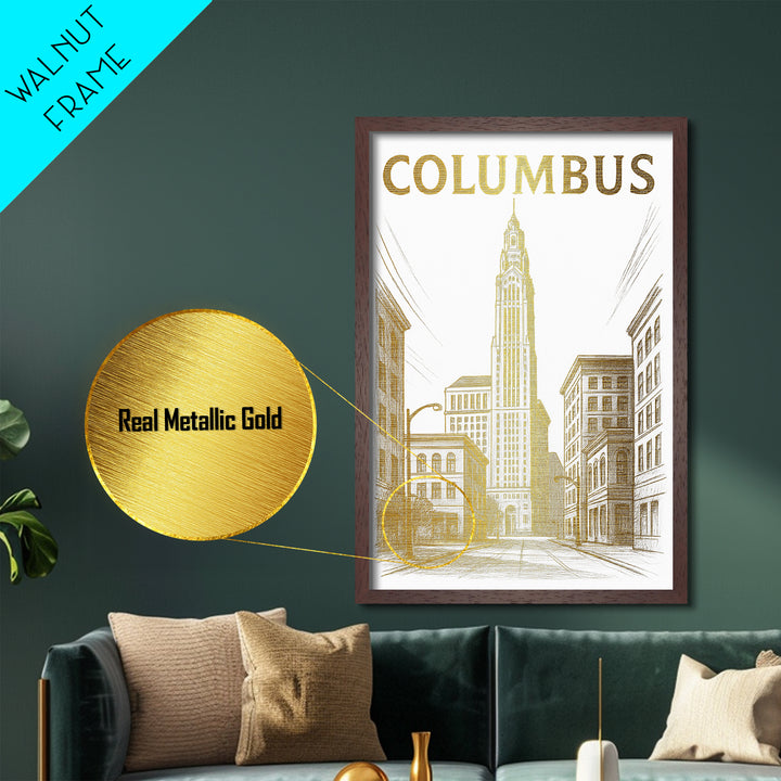 Columbus Georgia travel, Metallic Gold Print, College Dorm Décor, Metal Art, Wood Framed Art, Graduation Travel Gift, Traveler Gift