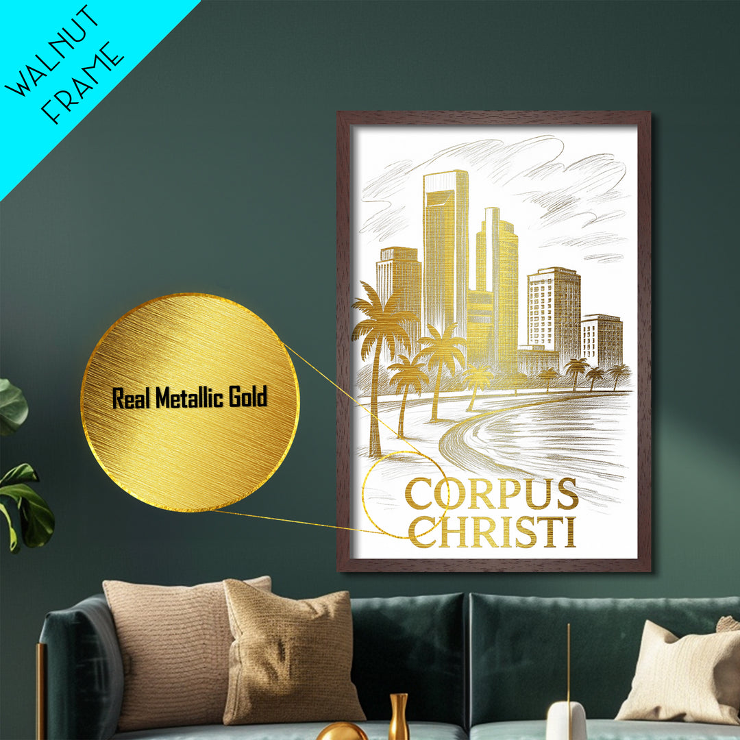 Corpus Christi Texas art, Metallic Gold Art, Best Friend Gifts, Metal Art, Wood Framed Art, Birthday Travel Gift, Destination Gift