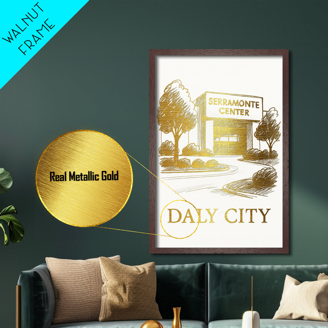 Daly City California art, Metallic Gold Art, Travel Art Prints, Metal Art, Wood Framed Art, Adventure Lover Gift, Traveler Gift