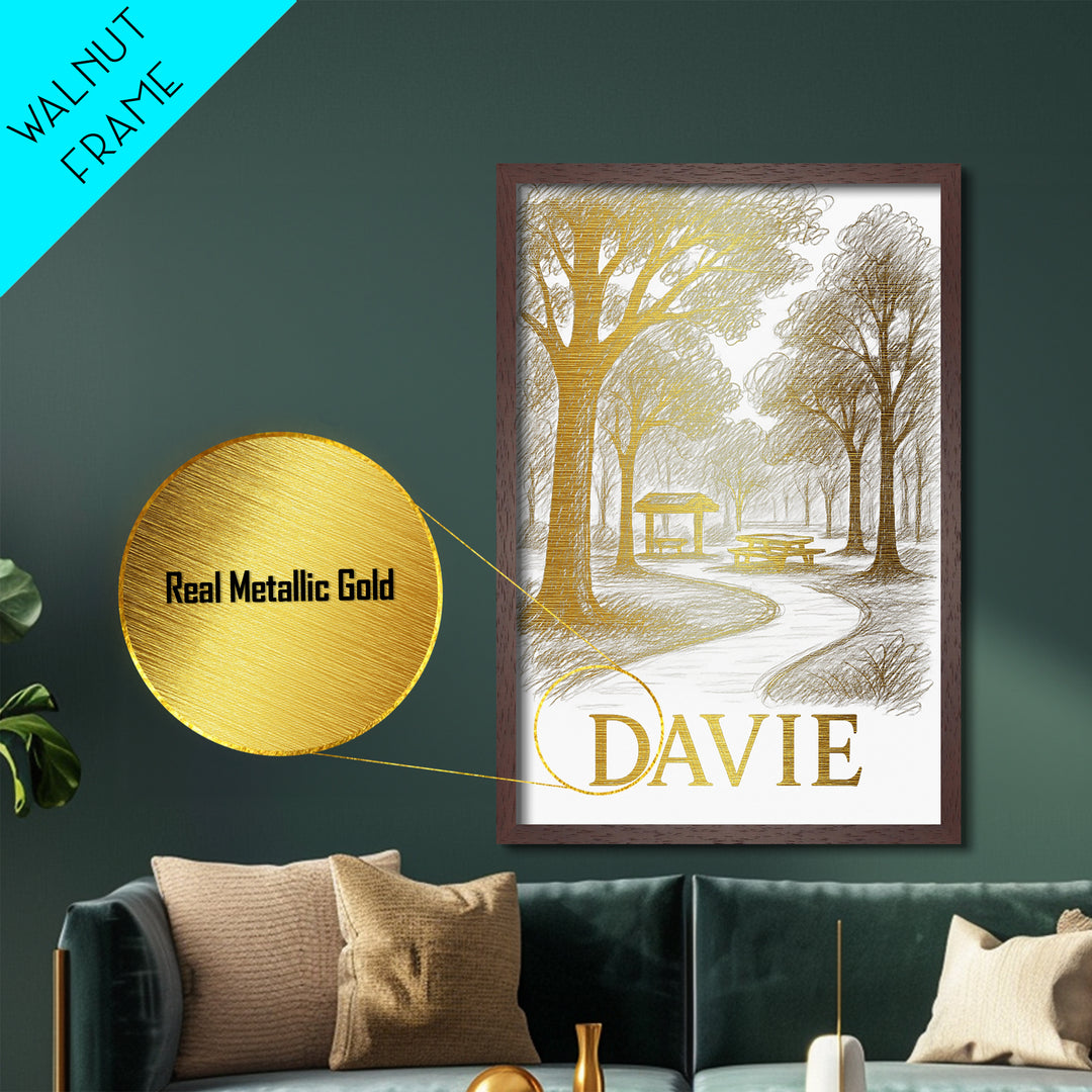 Davie Florida art, Metallic Gold Art, College Dorm Décor, Metal Art, Wood Framed Art, Graduation Travel Gift, Traveler Gift