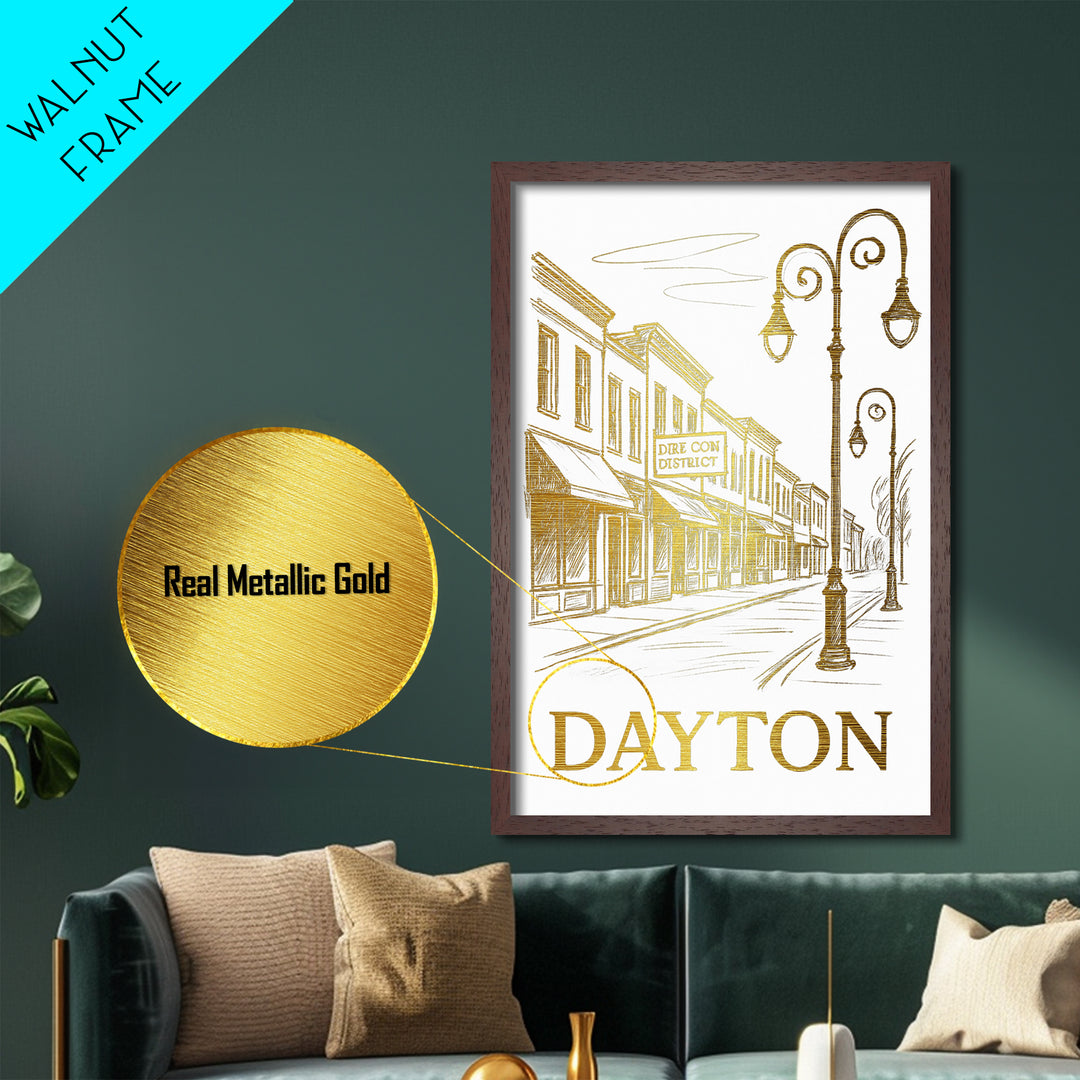 Dayton Ohio art, Metallic Gold Art, Best Friend Gifts, Metal Art, Wood Framed Art, Birthday Travel Gift, Destination Gift