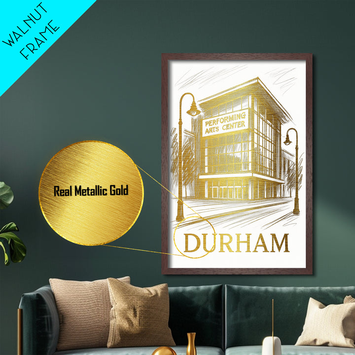 Durham North Carolina art, Metallic Gold Art, Best Friend Gifts, Metal Art, Wood Framed Art, Birthday Travel Gift, Destination Gift