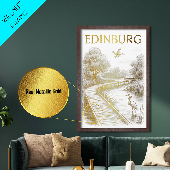 Edinburg Texas travel, Metallic Gold Print, Modern Skyline Wall Print, Metal Art, Wood Framed Art, Adventure Lover Gift, Travel Gift