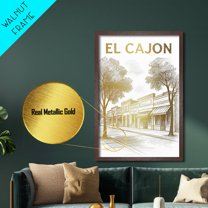 El Cajon California travel, Metallic Gold Print, Modern House Art, Metal Art, Wood Framed Art, Wanderlust Gift, Travel Art Prints