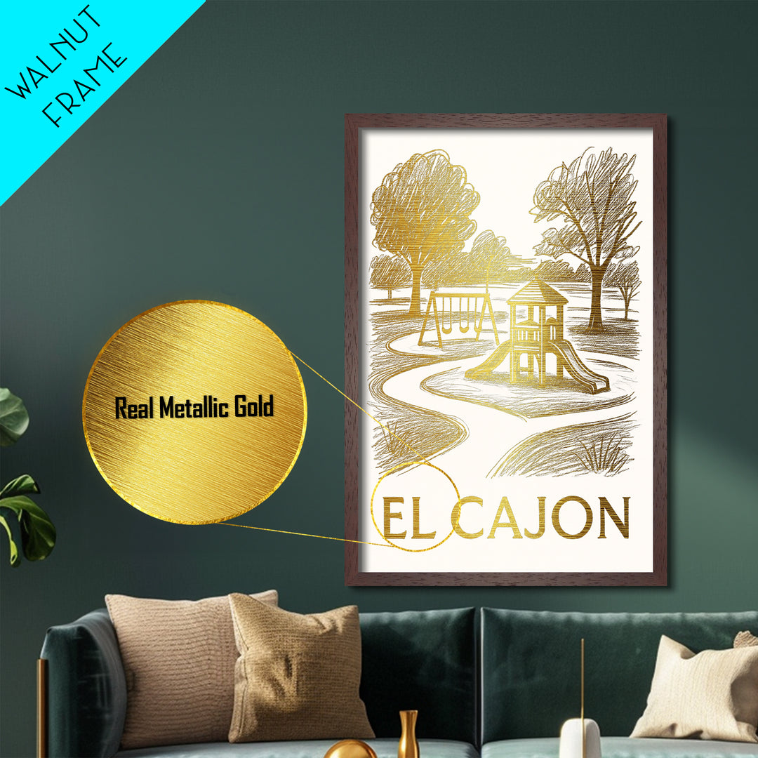 El Cajon California art, Metallic Gold Art, Travel Art Prints, Metal Art, Wood Framed Art, Adventure Lover Gift, Traveler Gift