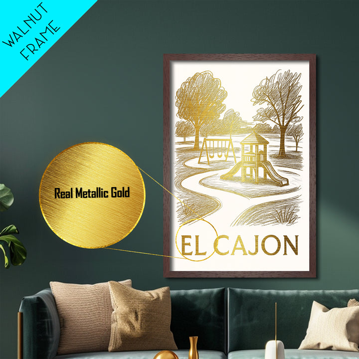 El Cajon California art, Metallic Gold Art, Travel Art Prints, Metal Art, Wood Framed Art, Adventure Lover Gift, Traveler Gift