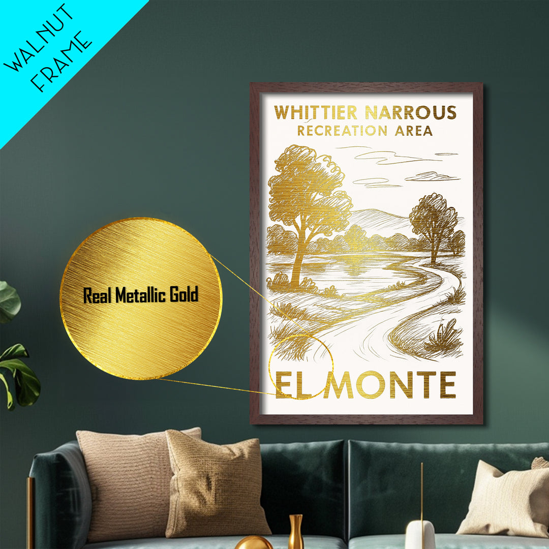 El Monte California art, Metallic Gold Art, Office Decor, Metal Art, Wood Framed Art, Graduation Travel Gift, Destination Gift