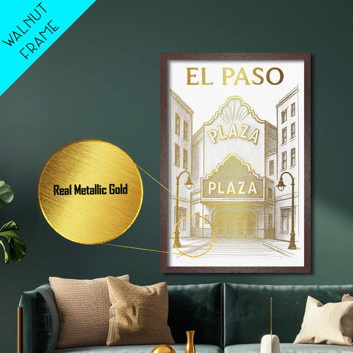 El Paso Texas travel, Metallic Gold Print, Modern House Art, Metal Art, Wood Framed Art, Wanderlust Gift, Travel Art Prints