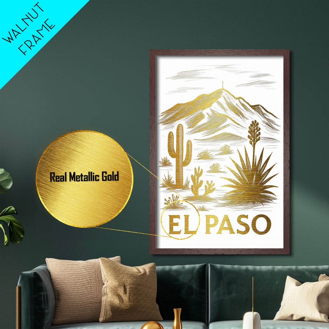 El Paso Texas art, Metallic Gold Art, Travel Art Prints, Metal Art, Wood Framed Art, Adventure Lover Gift, Traveler Gift