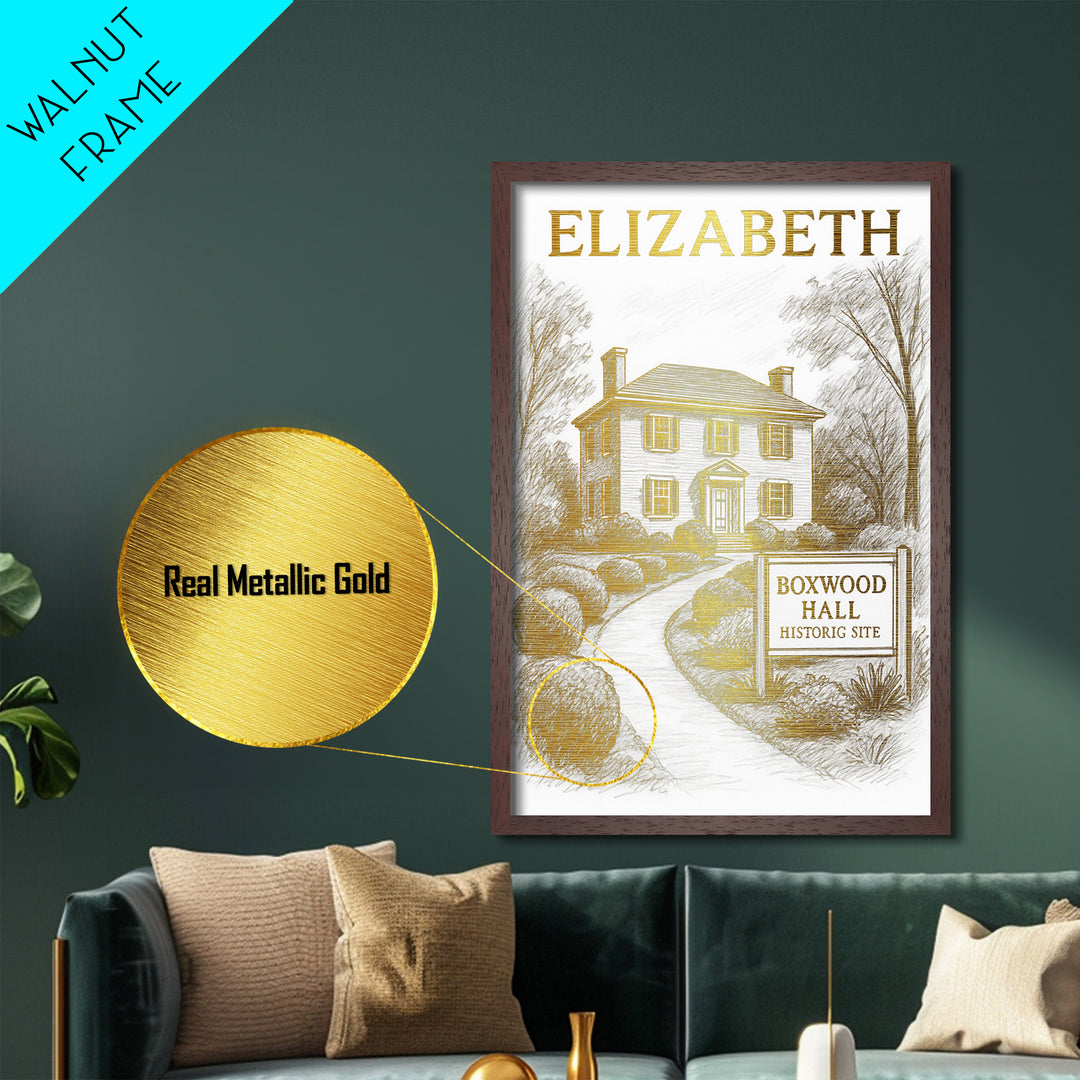 Elizabeth New Jersey travel, Metallic Gold Print, College Dorm Décor, Metal Art, Wood Framed Art, Graduation Travel Gift, Traveler Gift