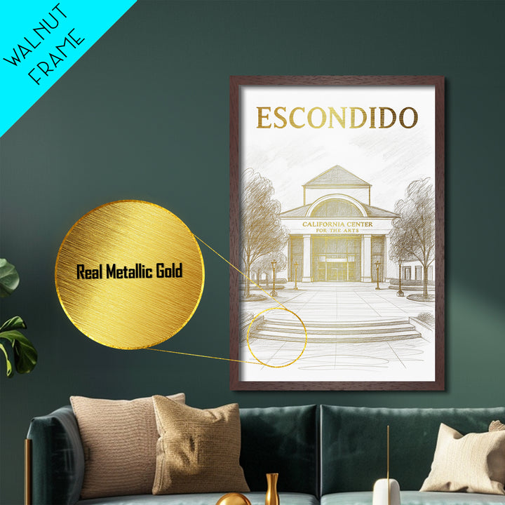 Escondido California travel, Metallic Gold Print, Modern House Art, Metal Art, Wood Framed Art, Traveler Gift, Destination Gift