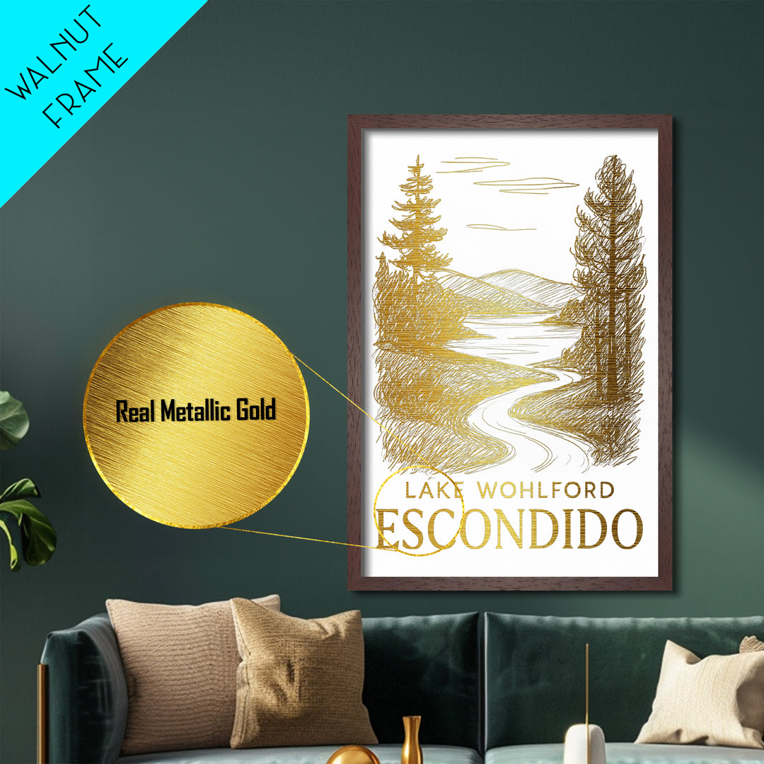 Escondido California art, Metallic Gold Art, Modern House Art, Metal Art, Wood Framed Art, Graduation Travel Gift, Travel Gift