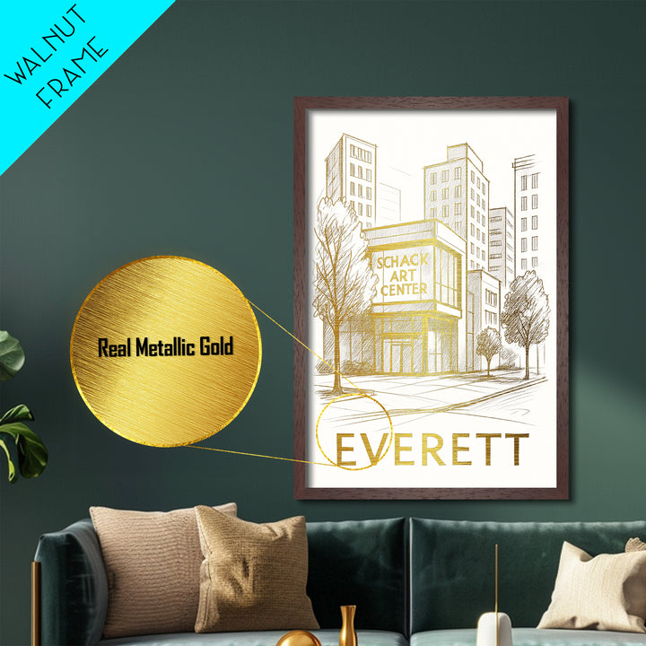 Everett Washington art, Metallic Gold Art, Office Decor, Metal Art, Wood Framed Art, Graduation Travel Gift, Destination Gift