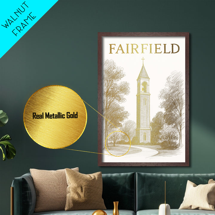 Fairfield California travel, Metallic Gold Print, Modern House Art, Metal Art, Wood Framed Art, Traveler Gift, Destination Gift