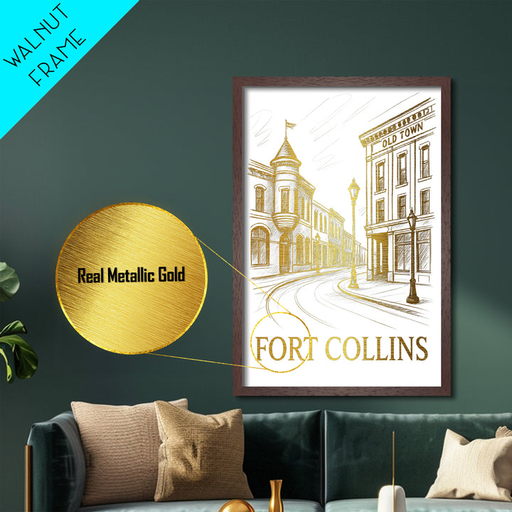 Fort Collins Colorado art, Metallic Gold Art, Modern House Art, Metal Art, Wood Framed Art, Graduation Travel Gift, Travel Gift
