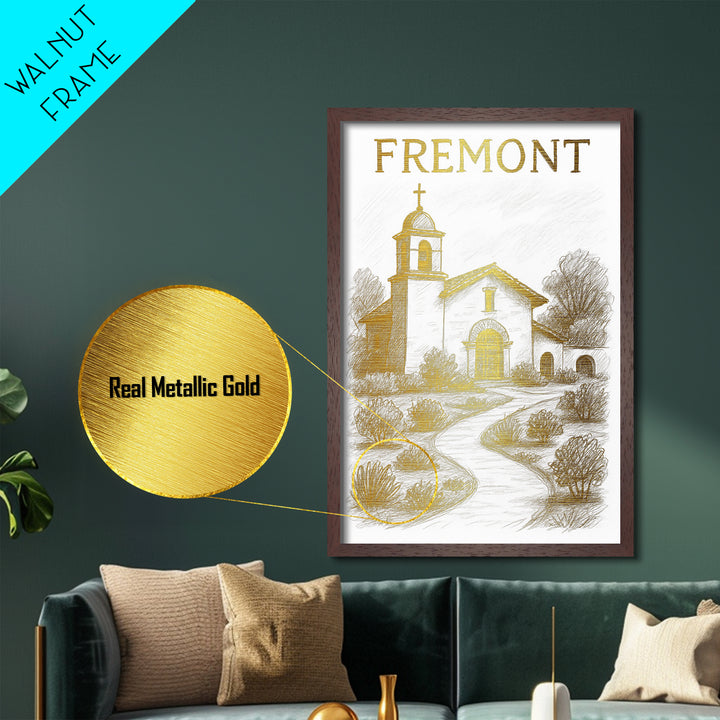 Fremont California travel, Metallic Gold Print, Modern House Art, Metal Art, Wood Framed Art, Wanderlust Gift