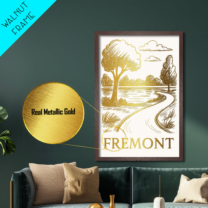 Fremont California art, Metallic Gold Art, Travel Art Prints, Metal Art, Wood Framed Art, Adventure Lover Gift